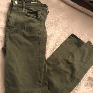 Super stretch super high rise olive green AE jeans